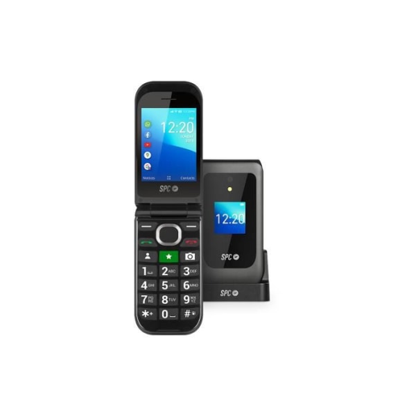 SPC JASPER 2 4G – Senior mobiltelefon med WhatsApp, hörapparatkompatibel, SOS-knapp och laddningsvagga. Svart