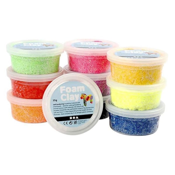 Foam Clay Beaded Modeling Clay - Förpackning med 10 - 10 x 35 g - Diverse färger Blandade färger