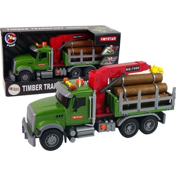Traktor - jordbruksfordon - byggfordon Leantoys - 12965 - Lastbil Auto Krana Transportera Timmer Trä Ljud LEAN Leksaker