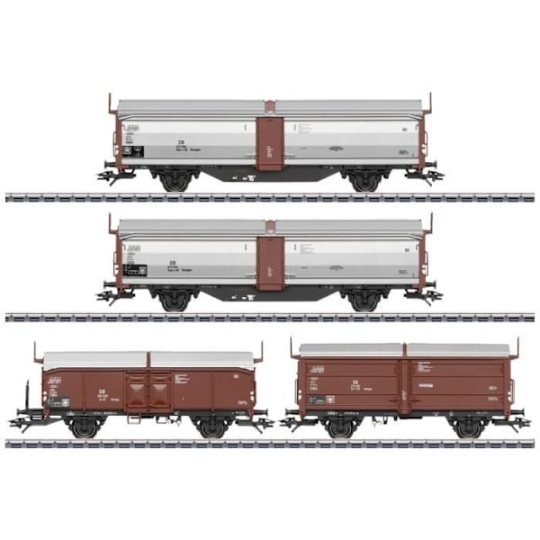 Modelltåg - MÄRKLIN - Set med 4 skjutbara takvagnar H0 Tbes från DB - Vit - Brun-röd Brun