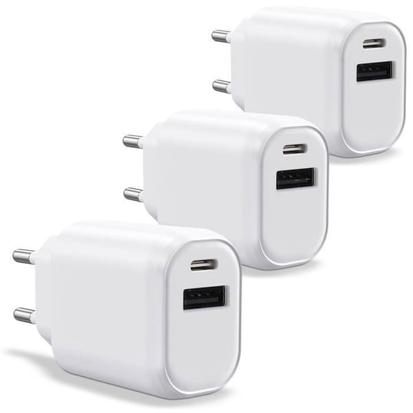 USB-laddare - WAYTEX - 3-pack 30W - USB-C + USB-A - QC 3.0 PD - Säker laddning (IC)