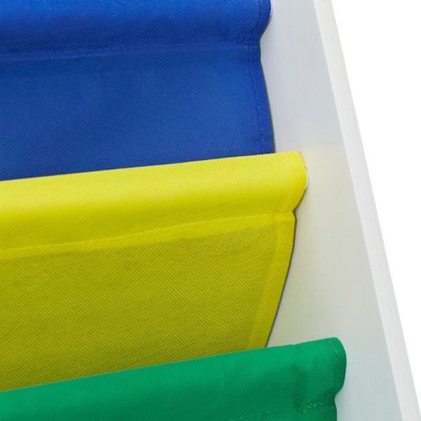 Relaxdays Barnhylla, Bibliotek sovrum, Hylla för bokförvaring, MDF + Polyester, 4 fack, flerfärgad vit, grön, röd