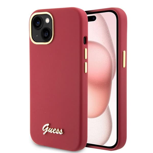 Guess Silikonfodral med Strass 4G för iPhone 15 - Röd Röd