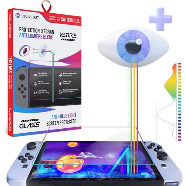 Skyddsglas Nintendo Switch OLED - Oniverse - Härdat glas 9H Blåljusfilter - Slitstarkt skyddsfilm Anti-repor