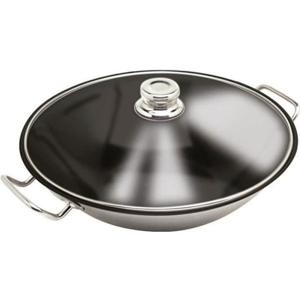 Wok i rostfritt stål - ARTAME - 36 cm - Rostfri grill - Glaslock - Induktionskompatibel