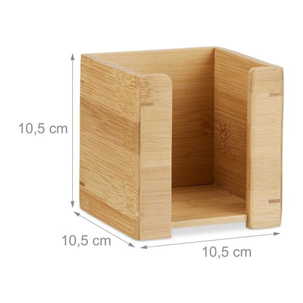 Relaxdays Bamboo Memo Cube Notepad 900 ark pappershållare HxBxD: 10,5 x 10,5 x 10,5 cm, Natural ljusbrun