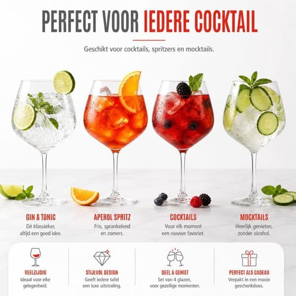 alpina Verres Gin Tonic Coffret 4 Delar – Gin Glas 730ml Transparent