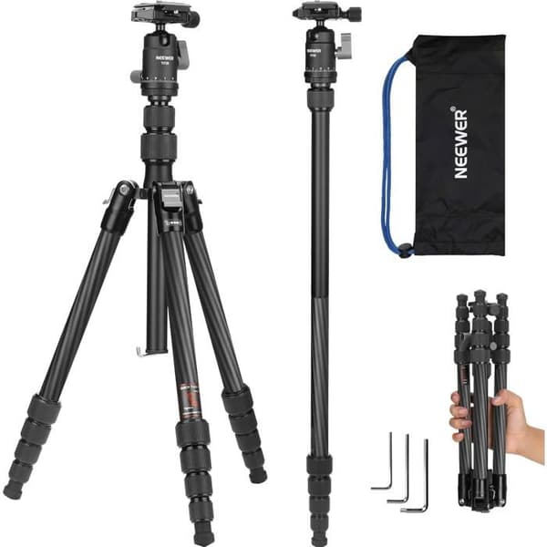 NEEWER Kolfiberstativ 65" (166 cm) Lätt 1kg – Transformabel Monopod, 360° Kulled, Belastning 6 kg