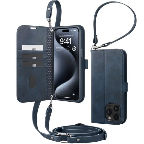 Coque för iPhone 15 Pro - Spigen Wallet S Pro - Marint blå