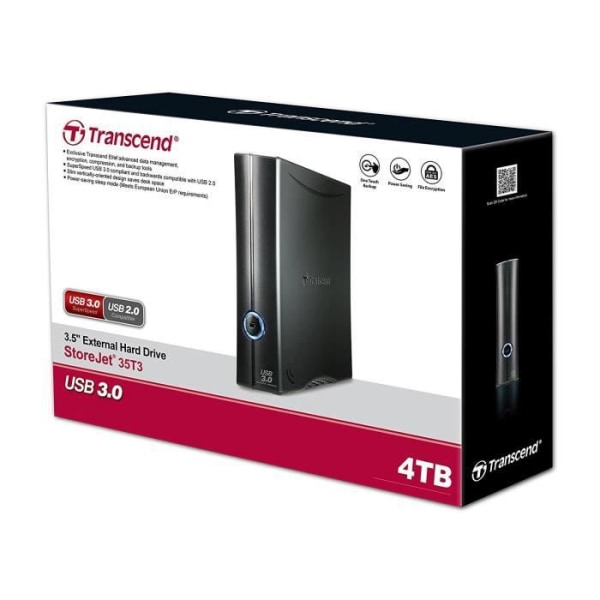 TRANSCEND StoreJet 3,5" T3 HDD Extern hårddisk - Bärbar hårddisk - 4TB