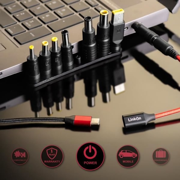 LinkOn PD till likströmsadapter 100W USB-C hona till likströmshane för 19V till 21V HP Lenovo Dell MSI IBM Acer ASUS bärbara datorer