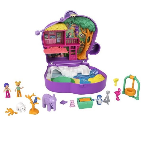Polly Pocket - Elephant Zoo-lekset, med Polly och Bella minidockor, 5 överraskningar, 13 tillbehör - minidocka - från 4 år