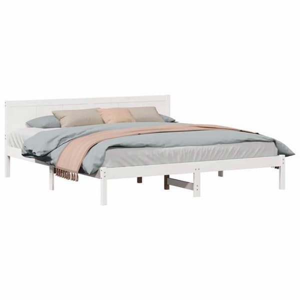 vidaXL Sängram Vit 200 x 200 cm Massivt furu 872177