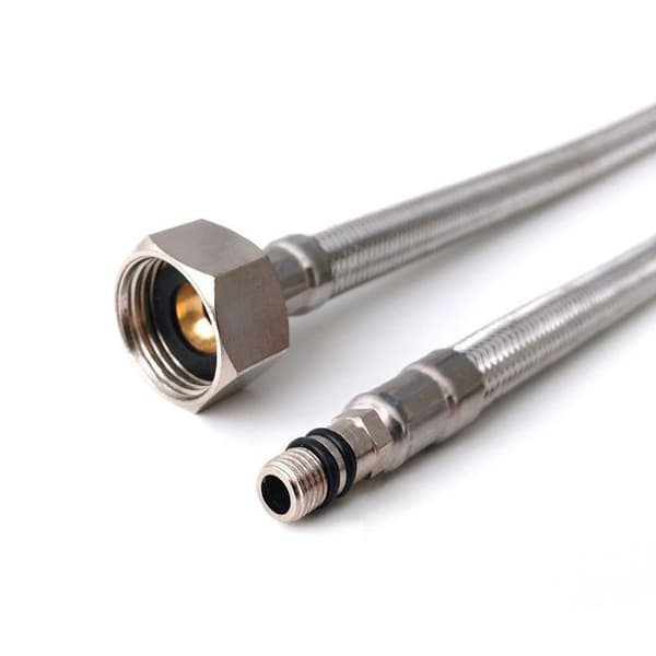 Flexibla rör i rostfritt stål M8 x 1/2" BSP 300 mm (par) - flätade 304, förkromade, Xcel Home Silver