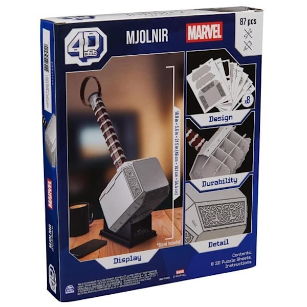 Marvel - THOR'S HAMMER - 4D-modell att bygga Svart, rött och vitt