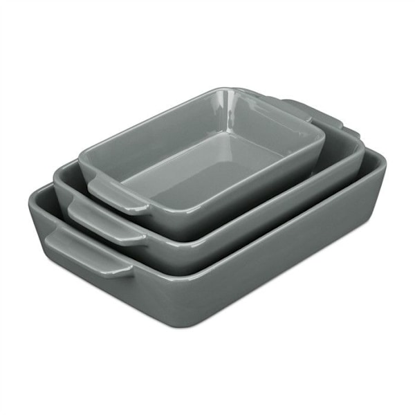 Relaxdays set med 3 ugnsformar i keramik; lasagneform; tiramisuform; mikrovågsugnform; ugnstillagning; grå grå