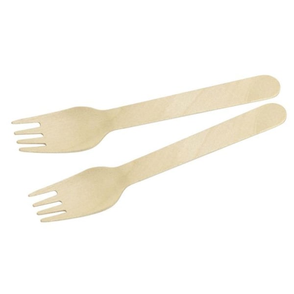 Set med 30 engångs trägafflar 16 cm Fackelmann Move brunt trä