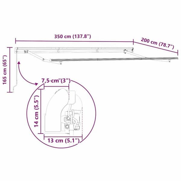 Fällbart markisram - vidaXL - Antracit - Metall - 350x200 cm - Fällbar - Utomhusbruk