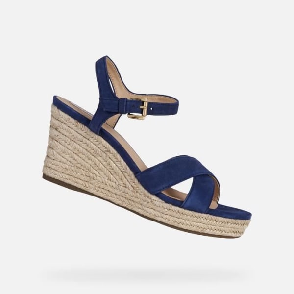 GEOX D Soleil sandal - Dam - Blått läder - Flätad kilsula - Justerbar rem Blå 37 1/2