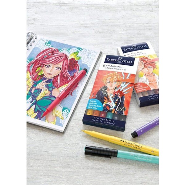 Filttusch - FABER-CASTELL - PITT artistpen - 6 filttuschrar - Assorterande färger - Vattentålig Blandad