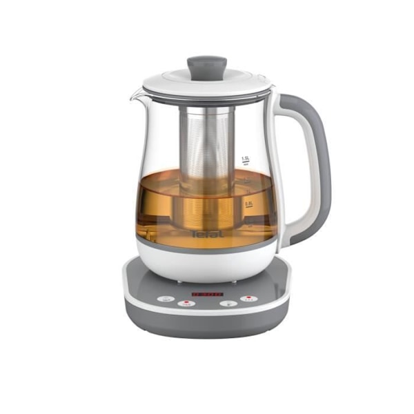 TEFAL Tastea Temaskin, 1,5 L, 8 temperaturinställningar, Avtagbar tekorg, Slitstarkt glas BJ551B10 Grå, Vit