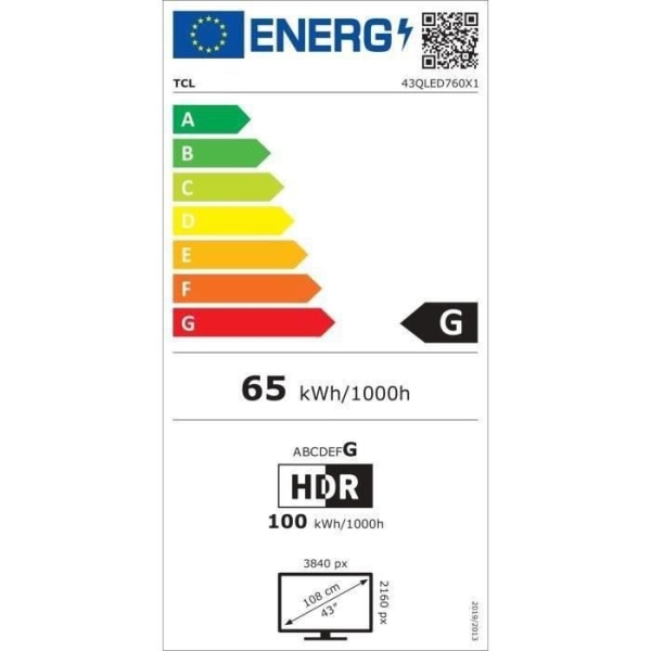 TCL 43QLED760 43'' (109 cm) QLED TV - 4K UHD - Google Smart TV - Dolby Vision - Dolby Atmos-ljud - HDMI 2.1