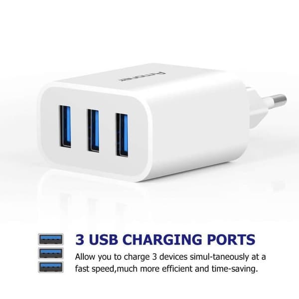 Universal 3-portars USB-nätladdare Väggladdare (5V 3A Max) Universal USB-adapter för Apple iOS, Android