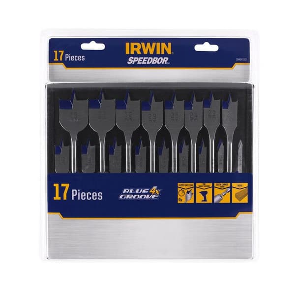 Borrset för trä - IRWIN - Blue Groove 4X - 17 delar - Diameter 16–32 mm - Längd 165 mm