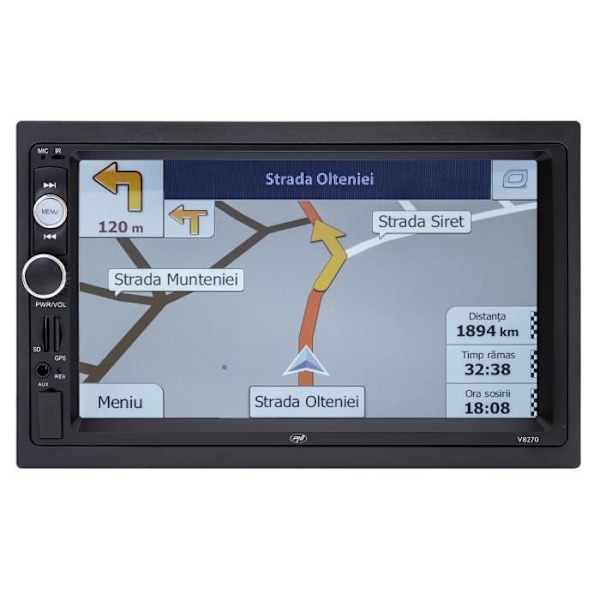 PNI V8270 2 DIN multimedianavigering med GPS MP5, 7 tums pekskärm, FM-radio, Bluetooth, spegellänk, AUX, USB, microSD