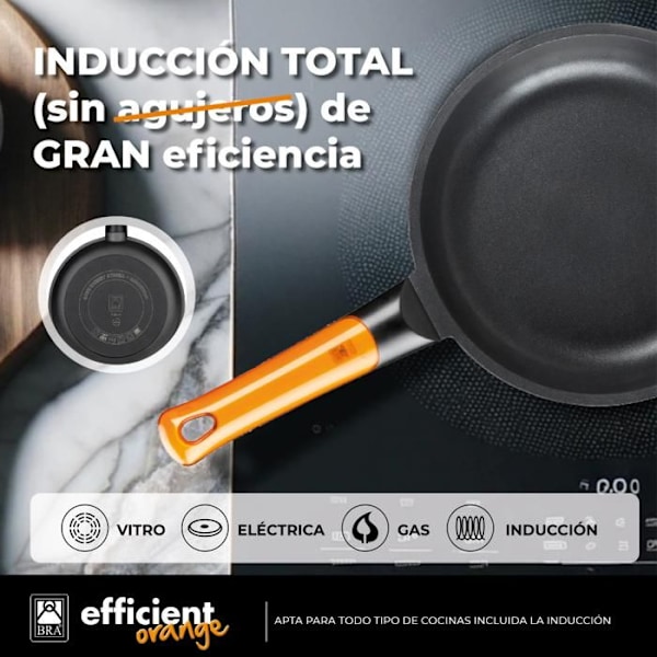 BRA Efficient Orange | Set med 3 Stekpannor 20-24-28 cm, Aluminiumgjutning med Platinum Plus Non-stick beläggning utan PFOA, Kompatibel Naranja
