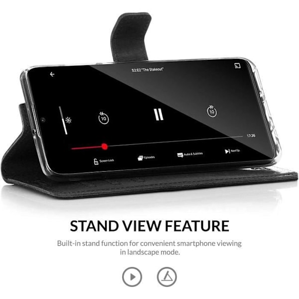 Skyddsfodral - SURAZO - Samsung Galaxy S21 - Äkta läder - RFID-skydd - Stödfunktion Svart