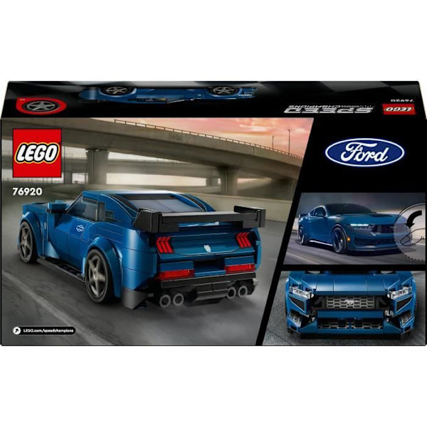 LEGO Speed Champions 76920 Ford Mustang Dark Horse Sportbil, barnset Blå och svart