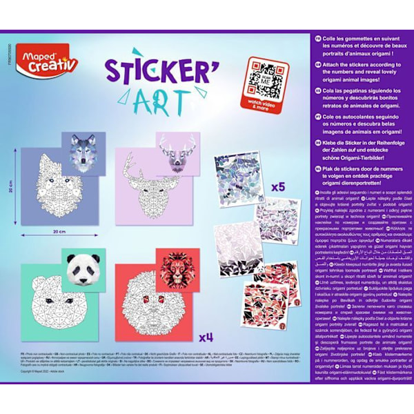 Maped Creativ - Sticker'Art - Number Sticker-aktivitet för att skapa 4 origami-djurmålningar - Kreativ fritid från 6 år