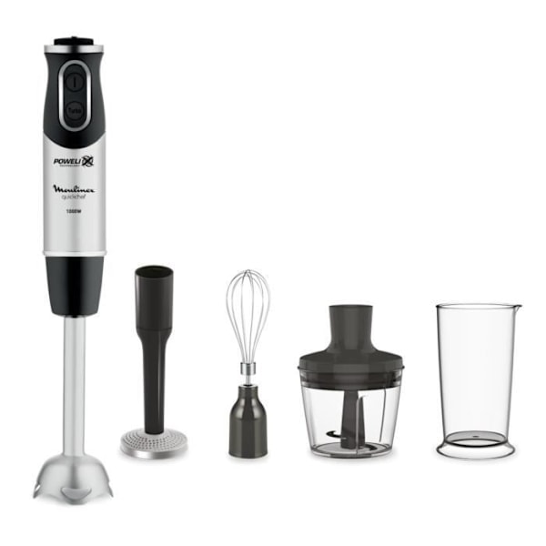 MOULINEX 4in1 Quickchef Immersion Mixer, 10 hastigheter, minihackare, visp, potatisstötare, 800 ml kopp, 1000W, svart/rostfritt stål DD65H810 Mörkgrå / rostfritt stål