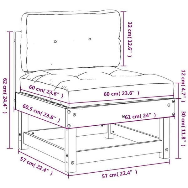vidaXL Centralsoffa med kuddar i massiv douglas, trädgårdsoffa, trädgårdsstol, utomhusstol, soffa 825434