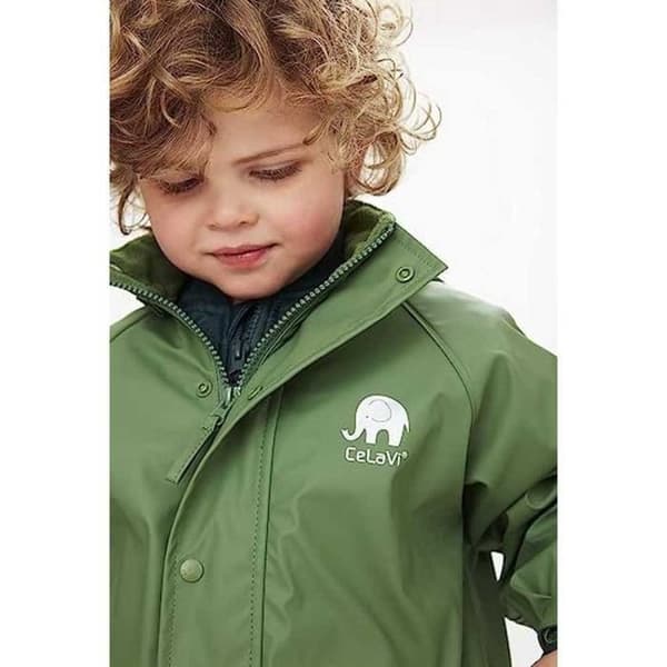 CeLaVi Unisex Basic Regnkläder Set-Solid PU regnjacka, almgrön, 110-119 cm -5 år - 5 år