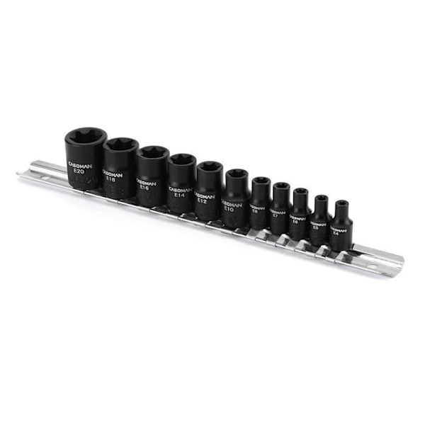 Casoman - CS024 - 11 st hona E-TORX Star Socket Set med skena, hona External Star Socket Set, E4 - E20 Moment Socket Set