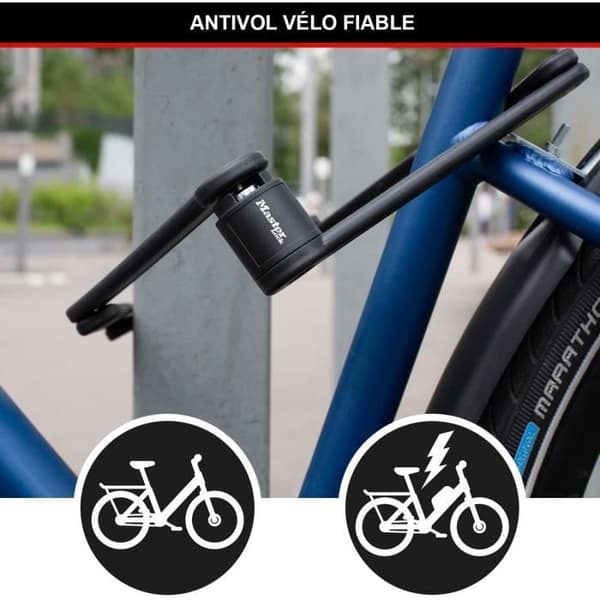 Hopfällbart cykellås - MASTER LOCK - 8335EURDPRO - Härdat stål, 4 nycklar, stöd ingår Svart