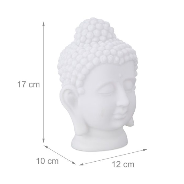 Relaxdays buddha huvud, plaststatyett, HxlxB: 17x12x10 cm, feng shui dekoration, för vardagsrum, badrum, vit Vit
