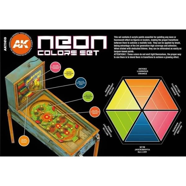 Akrylfärg - AK INTERACTIVE - AK11610 - Set med 6x17ml - Neonfärger - Hög vidhäftning Neon