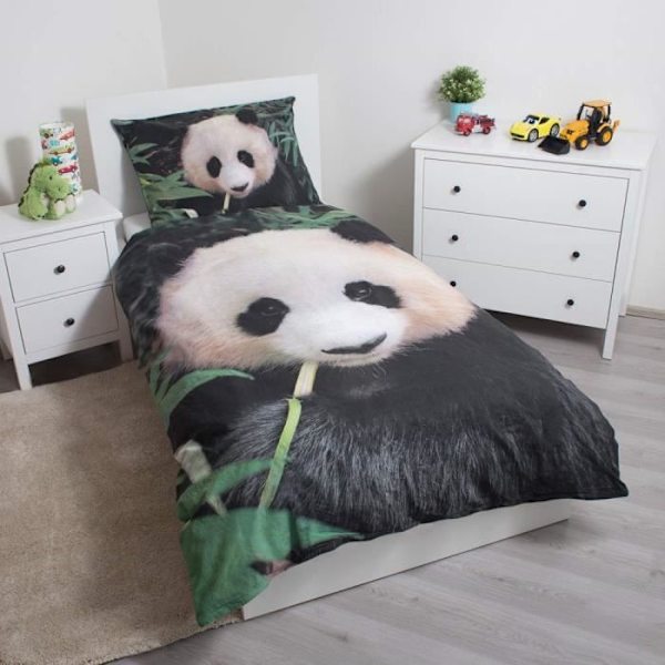 Sängkläder - Panda - Vändbar - 100% Bomull - Svart och vit Vit och svart