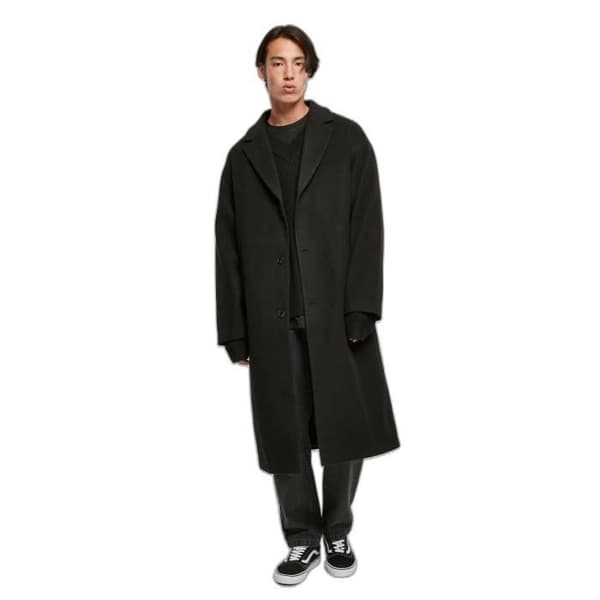 Lång jacka Urban Classics herr svart L – oversize passform, slagkrage, taffetfoder Svart jag