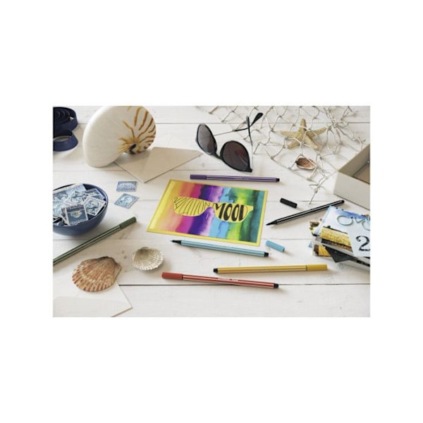 Färgpennor - STABILO - Pen 68 - Förpackning med 15 - Blandade färger - Spets 1,0 mm Assortis, 5 fluo