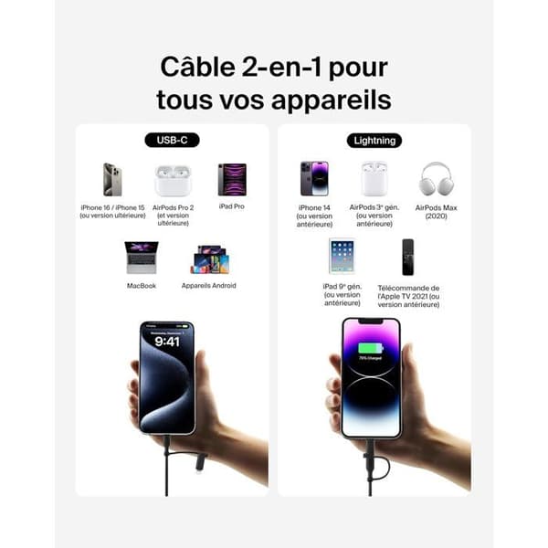 2-i-1-kabel - BELKIN - USB-C och Lightning - Svart
