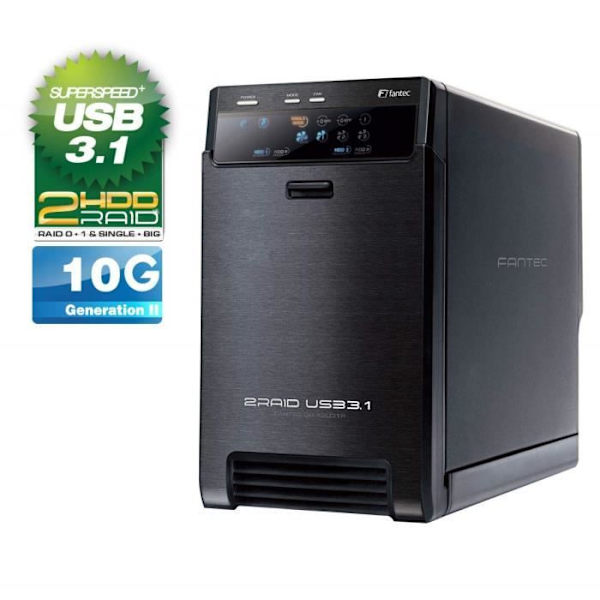 Fantec QB-X2U31 Externt RAID-chassi för SATA I/II/III 3,5 och 2,5 med USB 3.1 Typ C till Typ