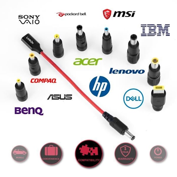 LinkOn PD till likströmsadapter 100W USB-C hona till likströmshane för 19V till 21V HP Lenovo Dell MSI IBM Acer ASUS bärbara datorer