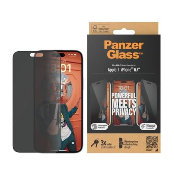 PanzerGlass Ultra-Wide Fit Privacy Screen Protector för iPhone 15 Plus