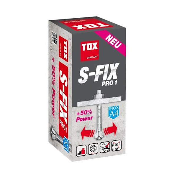 TOX goujon förankring i rostfritt stål A4 S-Fix Pro 1, M8x75-10 mm, 100 stycken, - 040171071