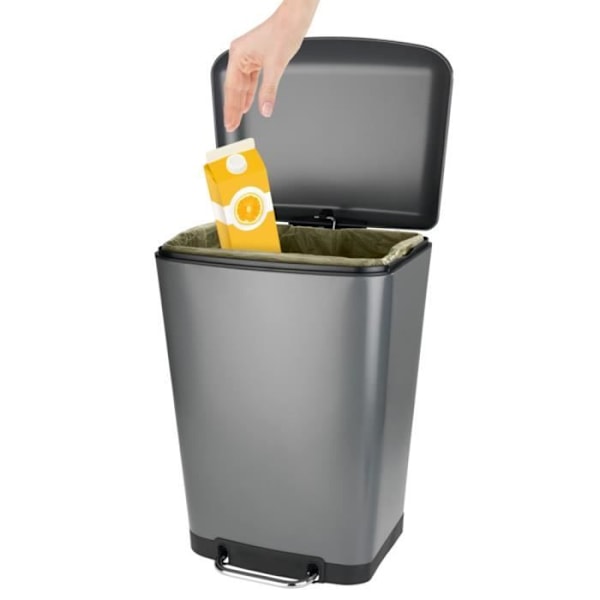 WENKO Bin 30L Studio, kökspedalsoptunna med "Easy Close" fallbroms, Stål - Plast, 34x61x32,5 cm, grå - svart