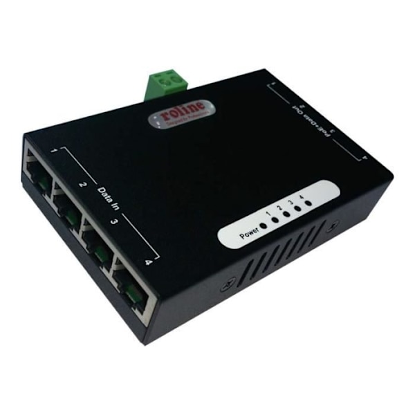Roline Gigabit Ethernet PoE Injector Power Injector 48 V 120 Watt Output Connectors: 4 Black